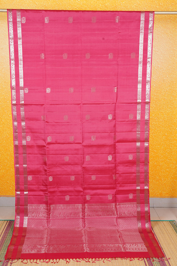 Pinkish Red Pure Soft Silk Saree with Almond Zari