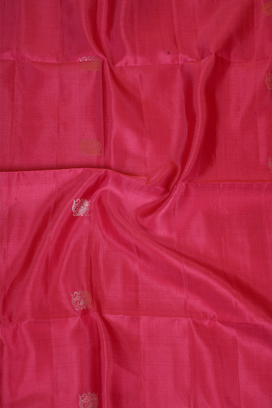 Pinkish Red Pure Soft Silk Saree with Almond Zari