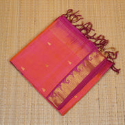 Pink with Yellow Shot Silkcotton Saree with Dark Pink Borders