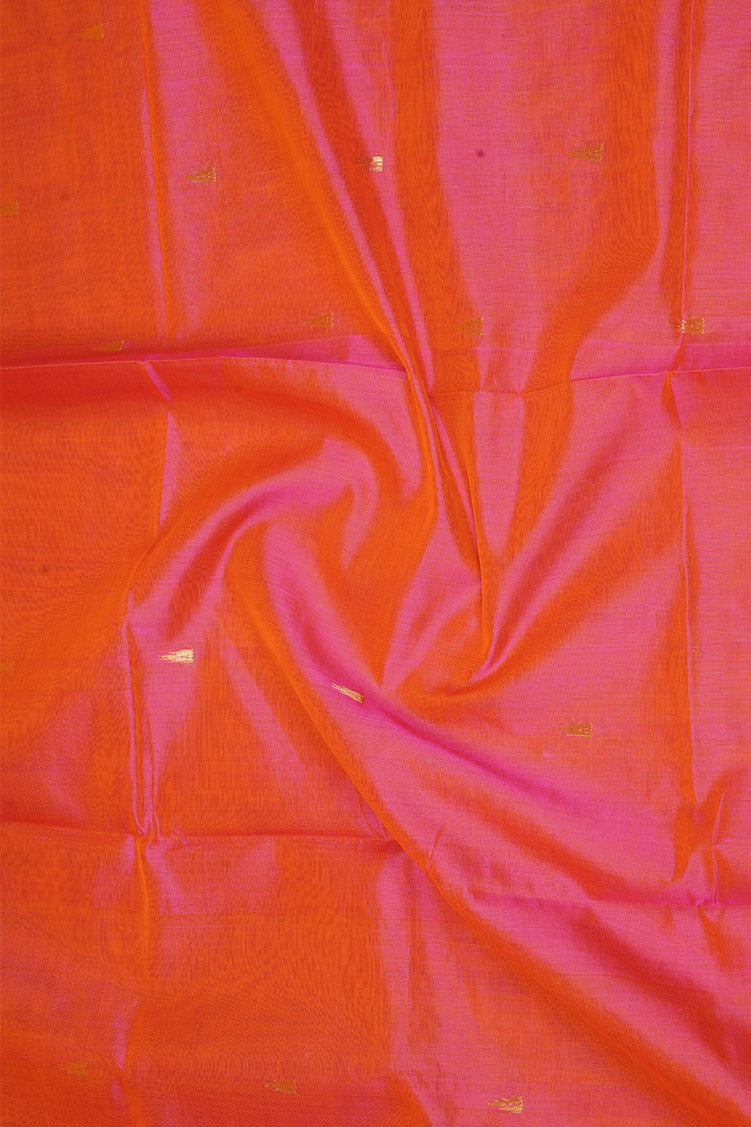 Pink with Yellow Shot Silkcotton Saree with Dark Pink Borders
