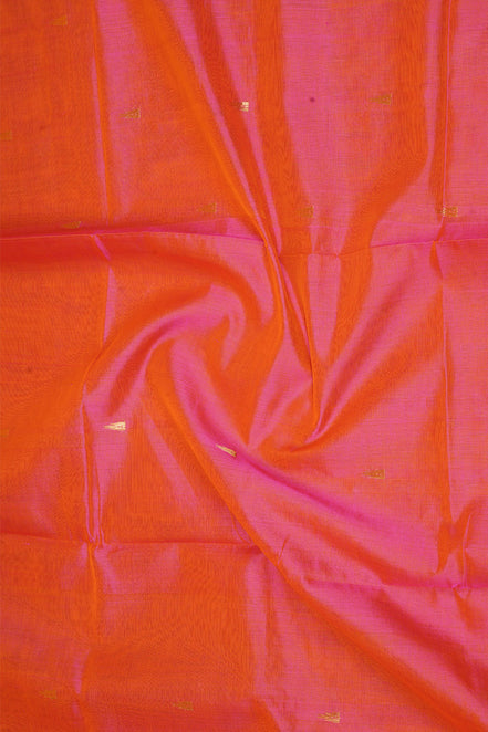 Pink with Yellow Shot Silkcotton Saree with Dark Pink Borders