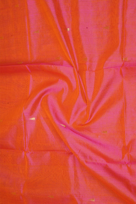 Pink with Yellow Shot Silkcotton Saree with Dark Pink Borders