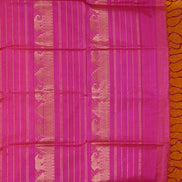 Pink with Yellow Shot Silkcotton Saree with Dark Pink Borders