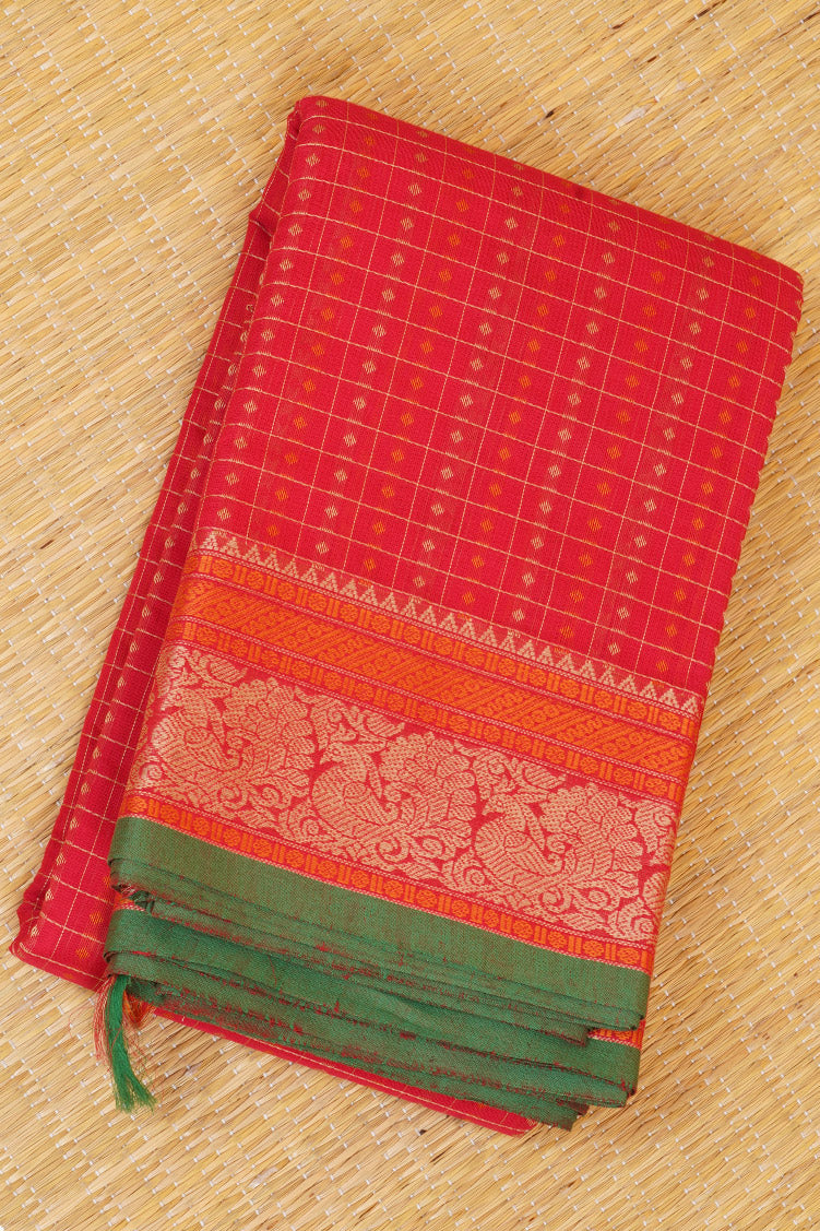Pure Handloom Chilli Red Rich Cotton Saree