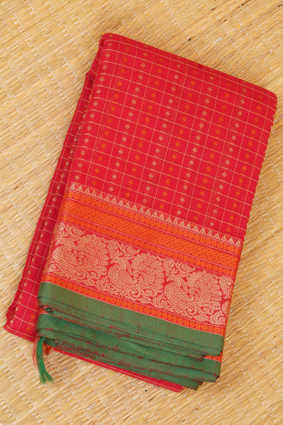 Pure Handloom Chilli Red Rich Cotton Saree