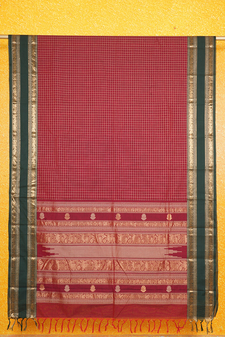 Pure Handloom Maroon Rich Cotton Saree