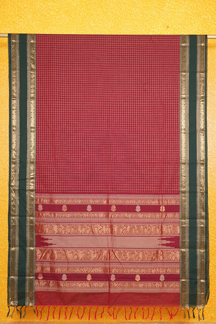 Pure Handloom Maroon Rich Cotton Saree