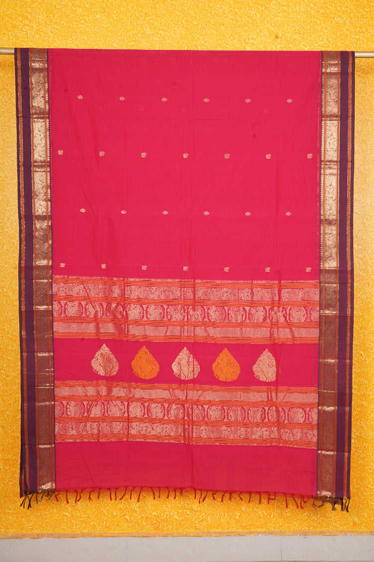 Pure Handloom Rani Pink Rich Cotton Saree