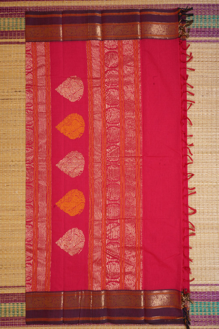 Pure Handloom Rani Pink Rich Cotton Saree