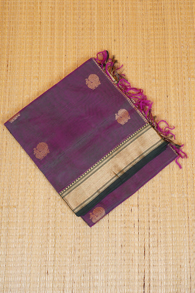 Purple Vintage Silkcotton Saree with Dark Green Borders
