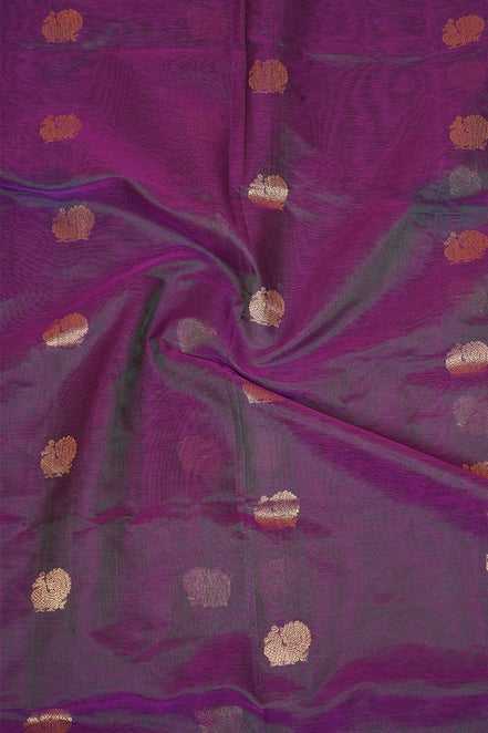 Purple Vintage Silkcotton Saree with Dark Green Borders