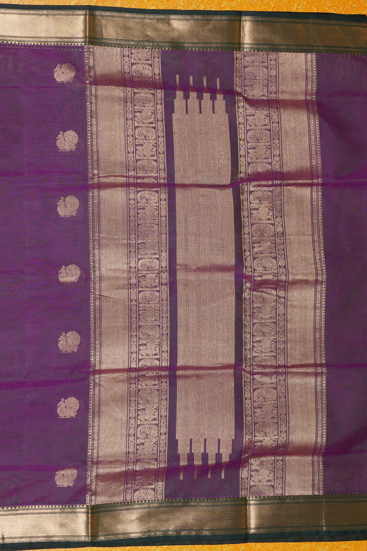 Purple Vintage Silkcotton Saree with Dark Green Borders