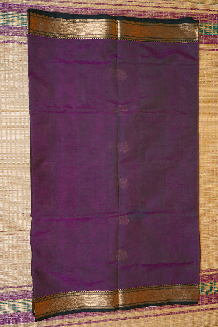 Purple Vintage Silkcotton Saree with Dark Green Borders