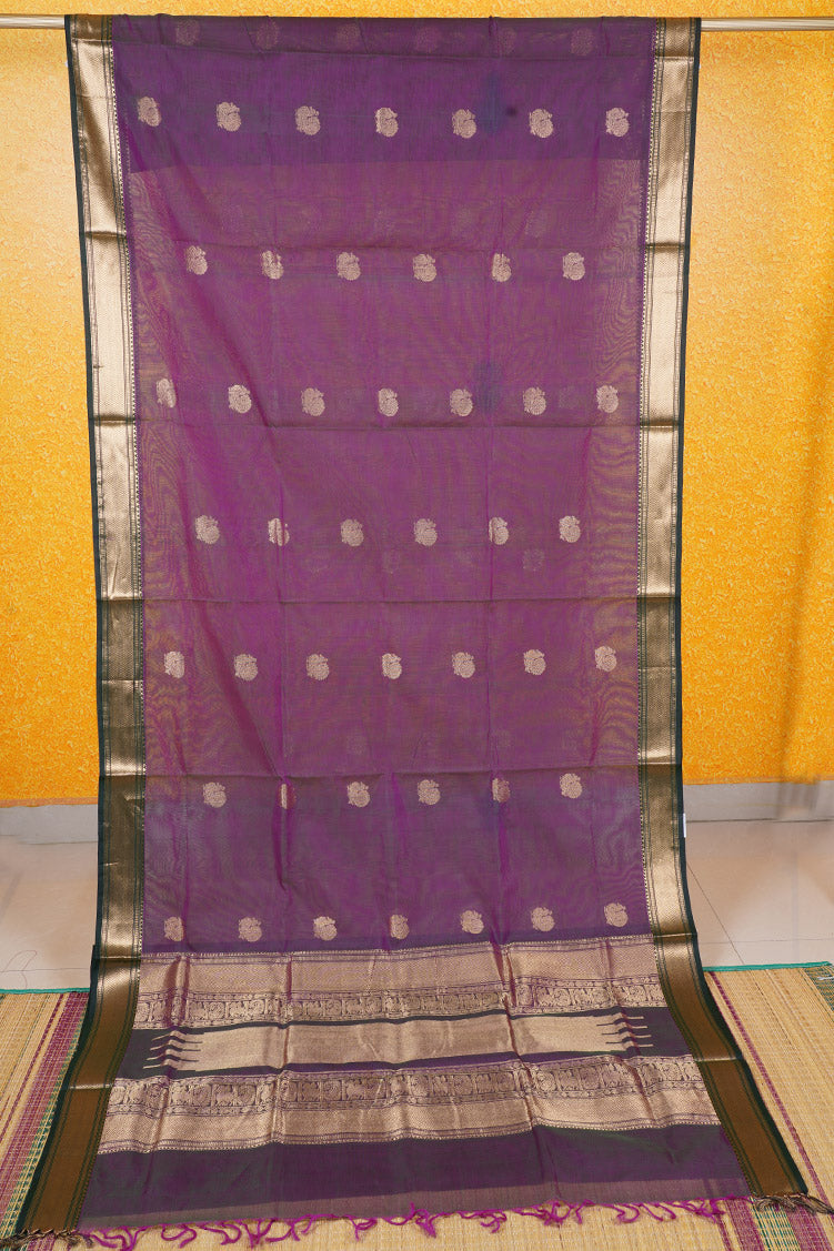 Purple Vintage Silkcotton Saree with Dark Green Borders