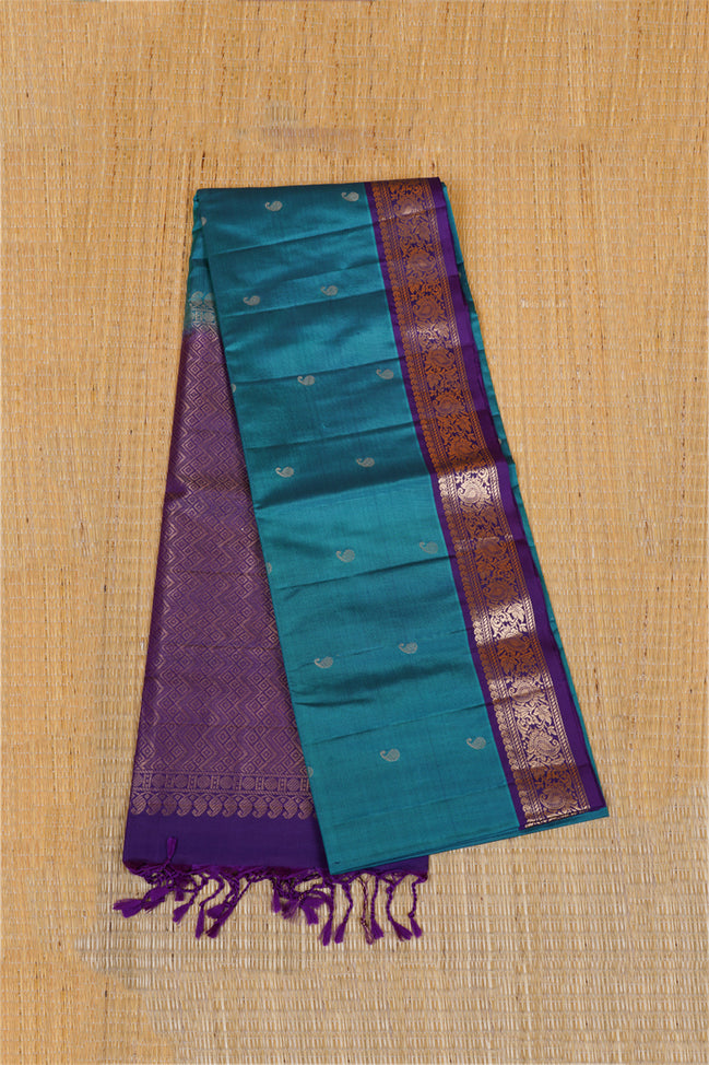 Rama Blue Pure Lightweight Kanchipuram Saree with Purple Borders
