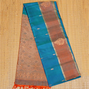 Rama Blue Pure Soft Silk Saree with Orange Borders