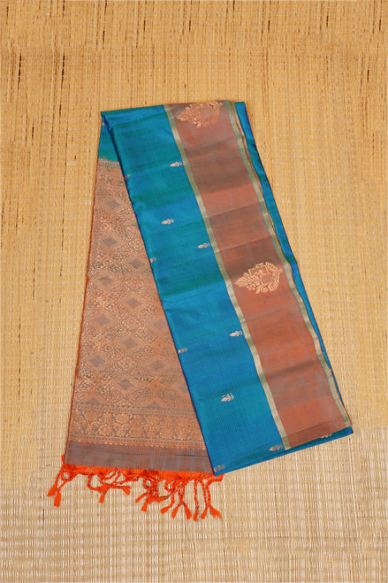 Rama Blue Pure Soft Silk Saree with Orange Borders