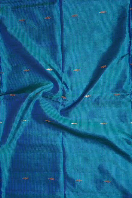 Rama Blue Pure Soft Silk Saree with Orange Borders