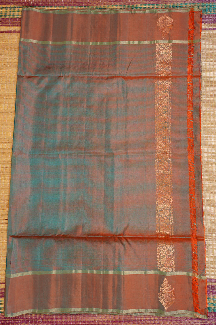 Rama Blue Pure Soft Silk Saree with Orange Borders