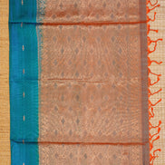 Rama Blue Pure Soft Silk Saree with Orange Borders