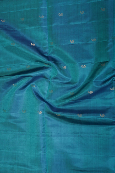 Rama Blue Pure Lightweight Kanchipuram Saree with Purple Borders