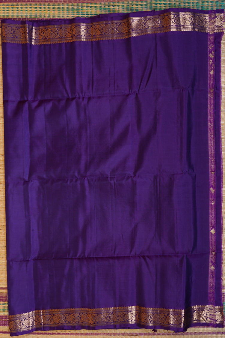 Rama Blue Pure Lightweight Kanchipuram Saree with Purple Borders