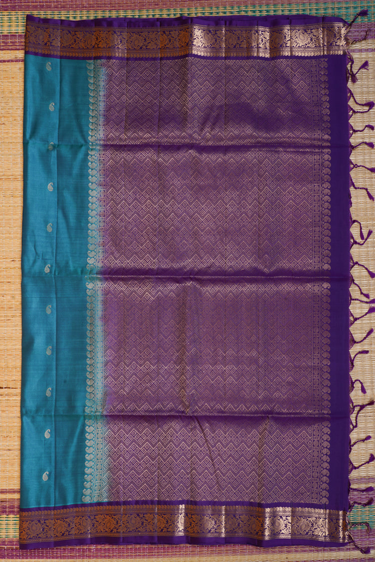 Rama Blue Pure Lightweight Kanchipuram Saree with Purple Borders