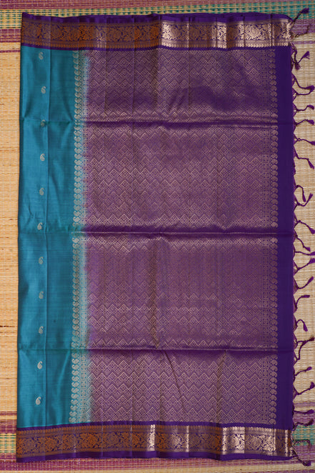 Rama Blue Pure Lightweight Kanchipuram Saree with Purple Borders