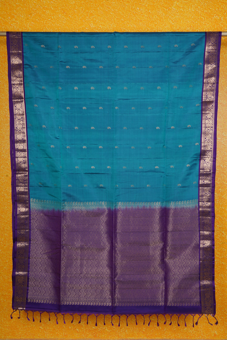 Rama Blue Pure Lightweight Kanchipuram Saree with Purple Borders