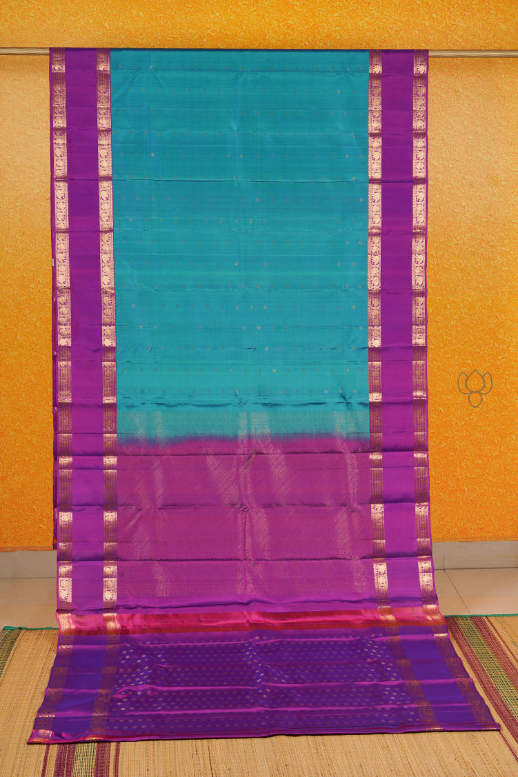 Rama Blue Lightweight Kanchipuram Silk Saree with Magenta Border