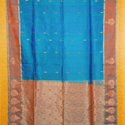 Rama Blue Pure Soft Silk Saree with Orange Borders