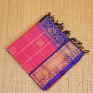 Rani Pink Silkcotton Saree with Blue Borders
