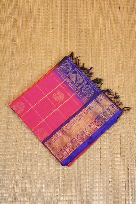 Rani Pink Silkcotton Saree with Blue Borders
