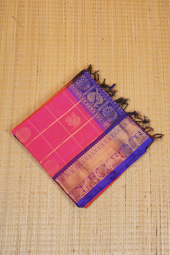 Rani Pink Silkcotton Saree with Blue Borders