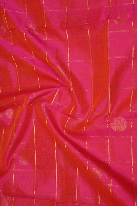 Rani Pink Silkcotton Saree with Blue Borders