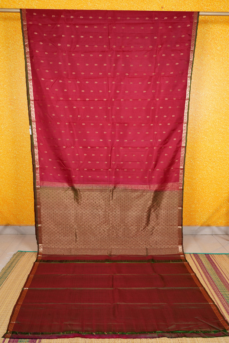 Red Pure Soft Silk Saree with Green Borders