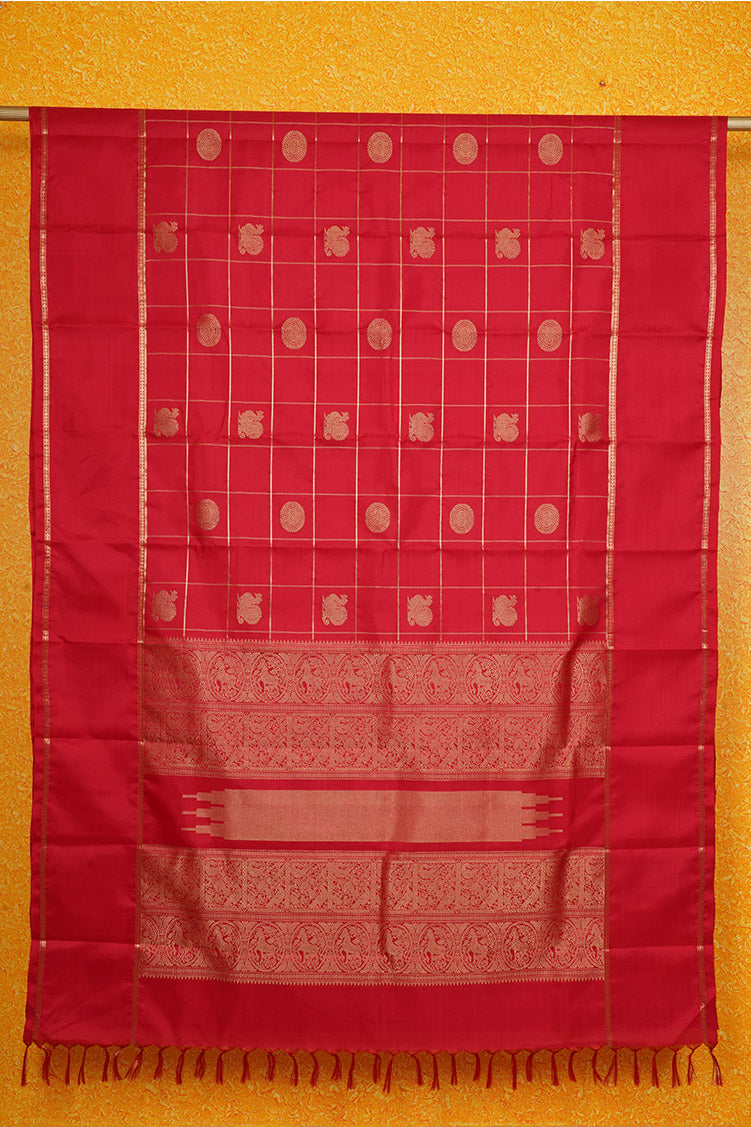 Red Zari Checks Vintage Kanchipuram Silk Saree