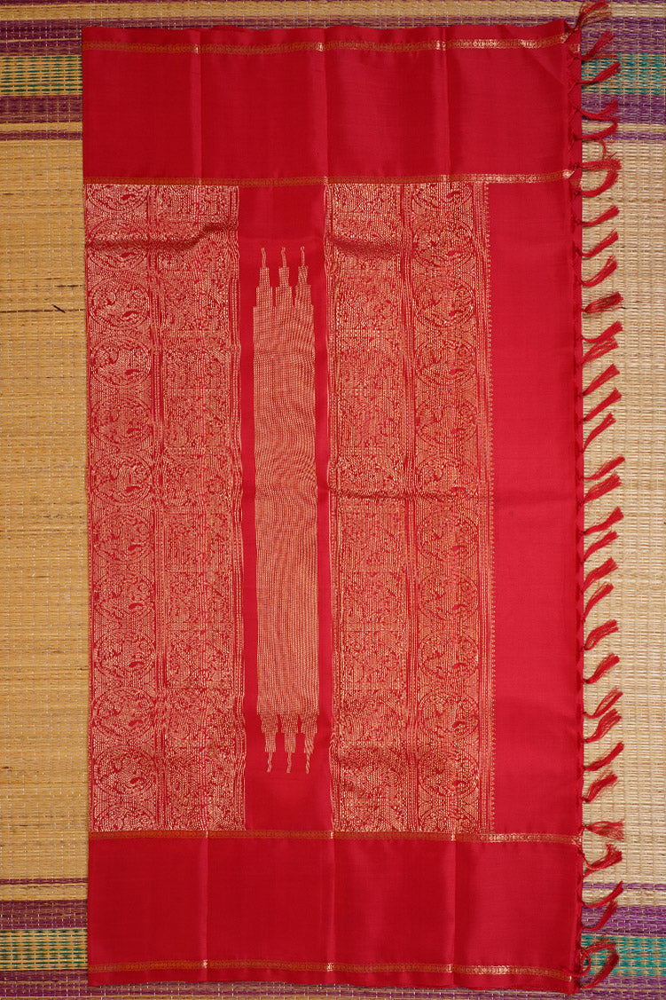 Red Zari Checks Vintage Kanchipuram Silk Saree