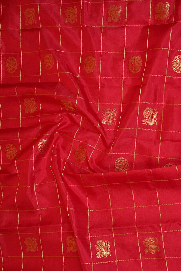 Red Zari Checks Vintage Kanchipuram Silk Saree