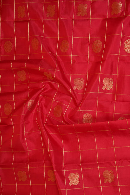 Red Zari Checks Vintage Kanchipuram Silk Saree