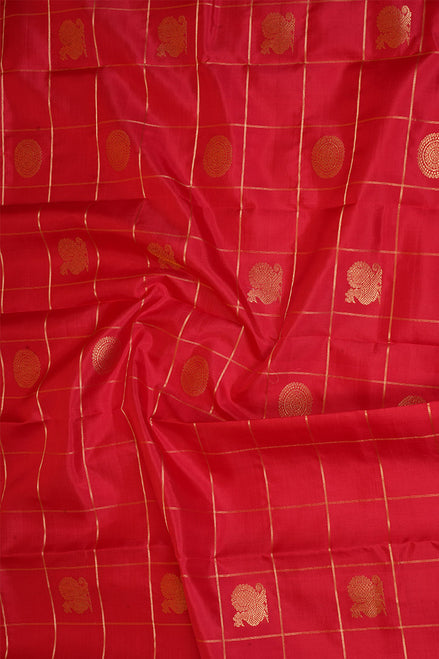Red Zari Checks Vintage Kanchipuram Silk Saree