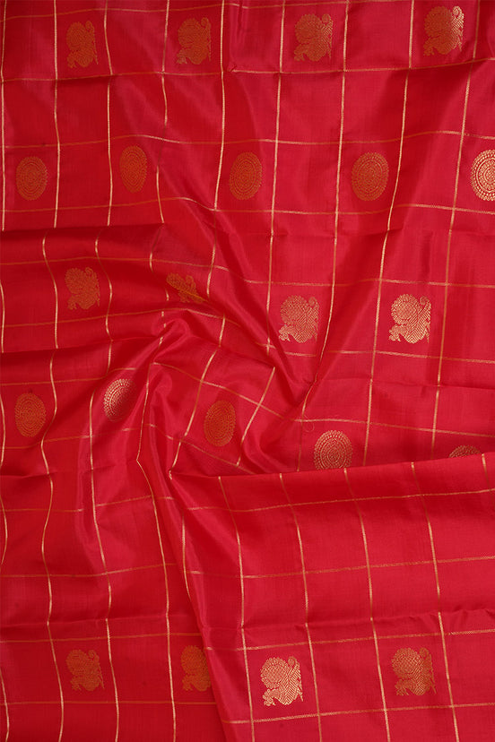Red Zari Checks Vintage Kanchipuram Silk Saree