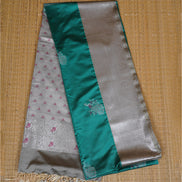 Teal Green Kanchipuram Semi Soft Silk Saree with Grey Borders