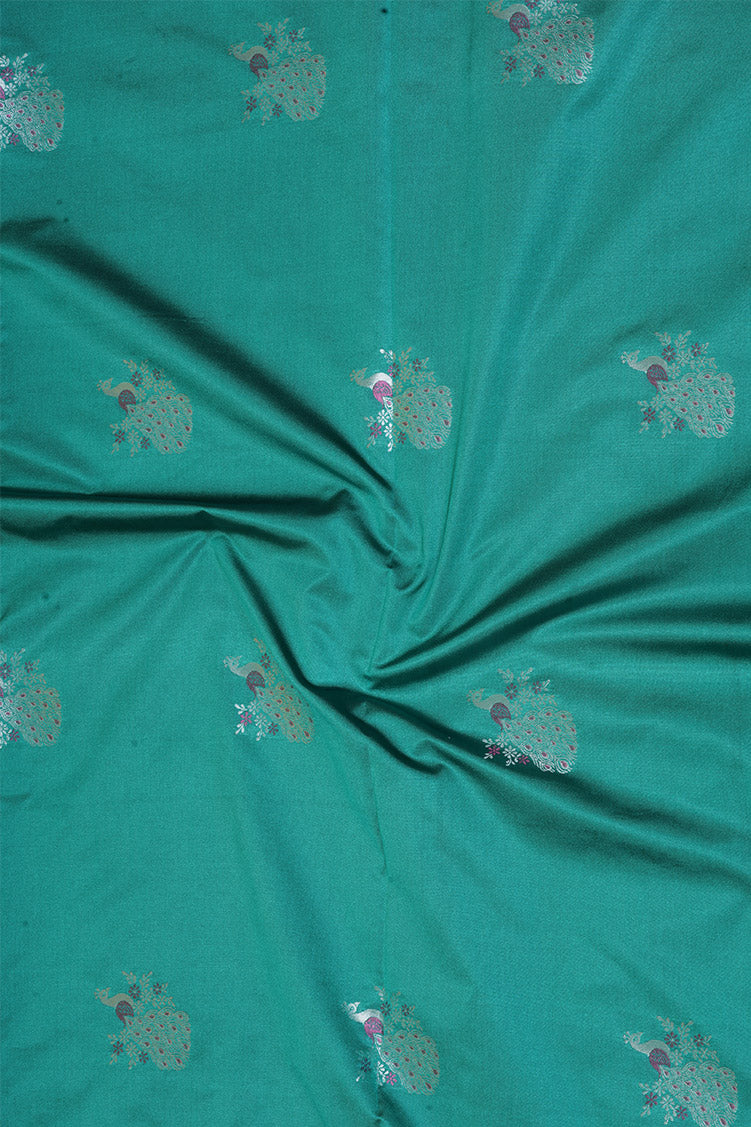 Teal Green Kanchipuram Semi Soft Silk Saree with Grey Borders
