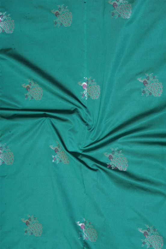 Teal Green Kanchipuram Semi Soft Silk Saree with Grey Borders