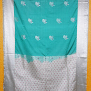 Teal Green Kanchipuram Semi Soft Silk Saree with Grey Borders