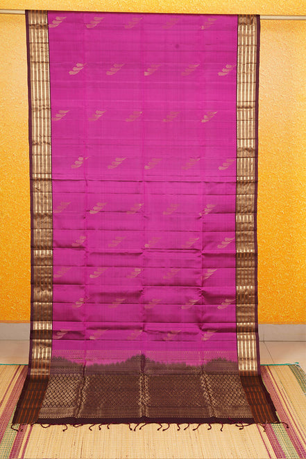 Magenta Pure Soft Silk Saree with Coffee Brown Borders