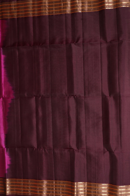 Magenta Pure Soft Silk Saree with Coffee Brown Borders
