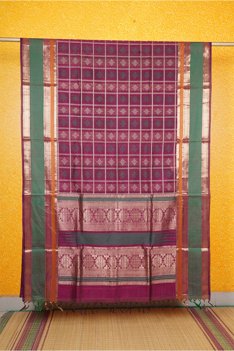 Vintage Magenta Kolam 1000 Butta SilkCotton Saree
