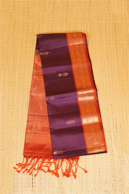 Violet  Pure Soft Silk Saree with Burnt Orange Borders